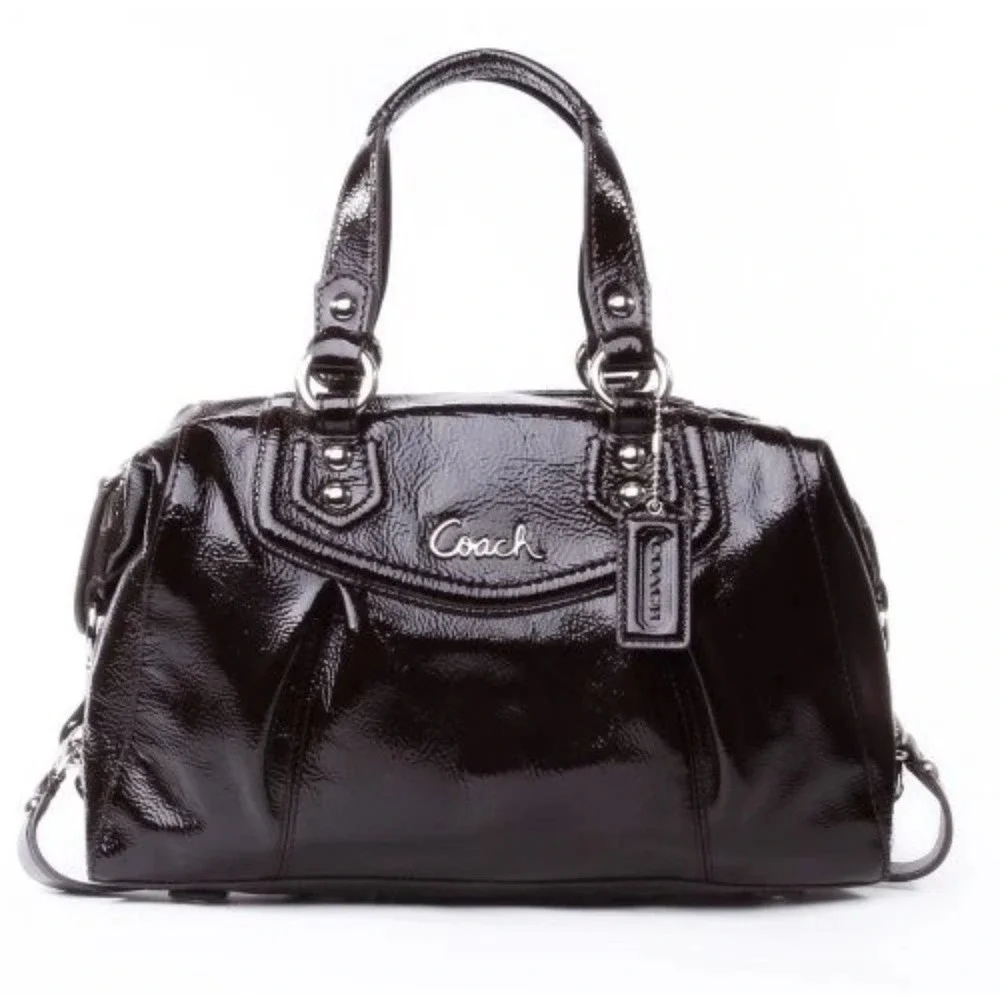 Coach Ashley Patent Satchel Purse Mahogany Brown F20460